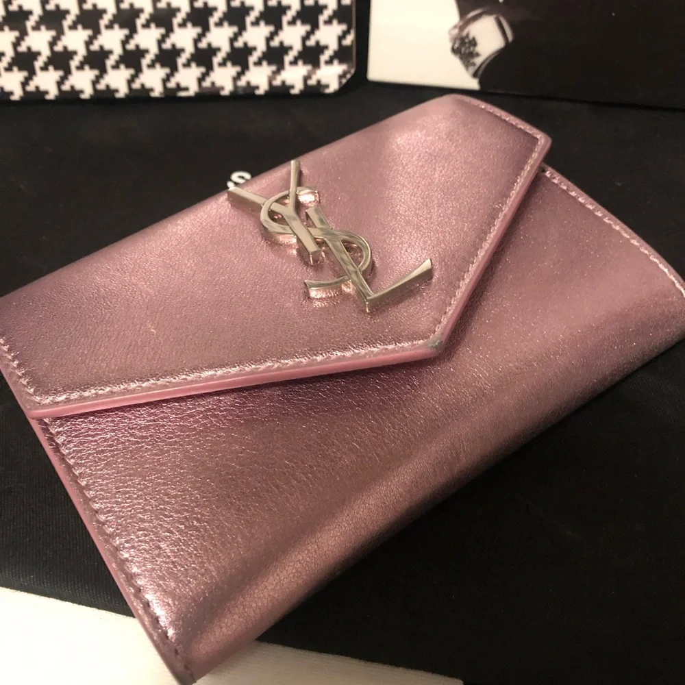 YSL Yves Saint Laurent Azalea Metallic Pink Wallet Rare - Picture 3 of 16